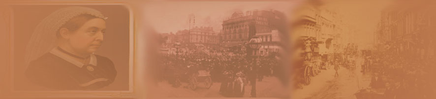 A background montage of Queen Victoria and the streets of London